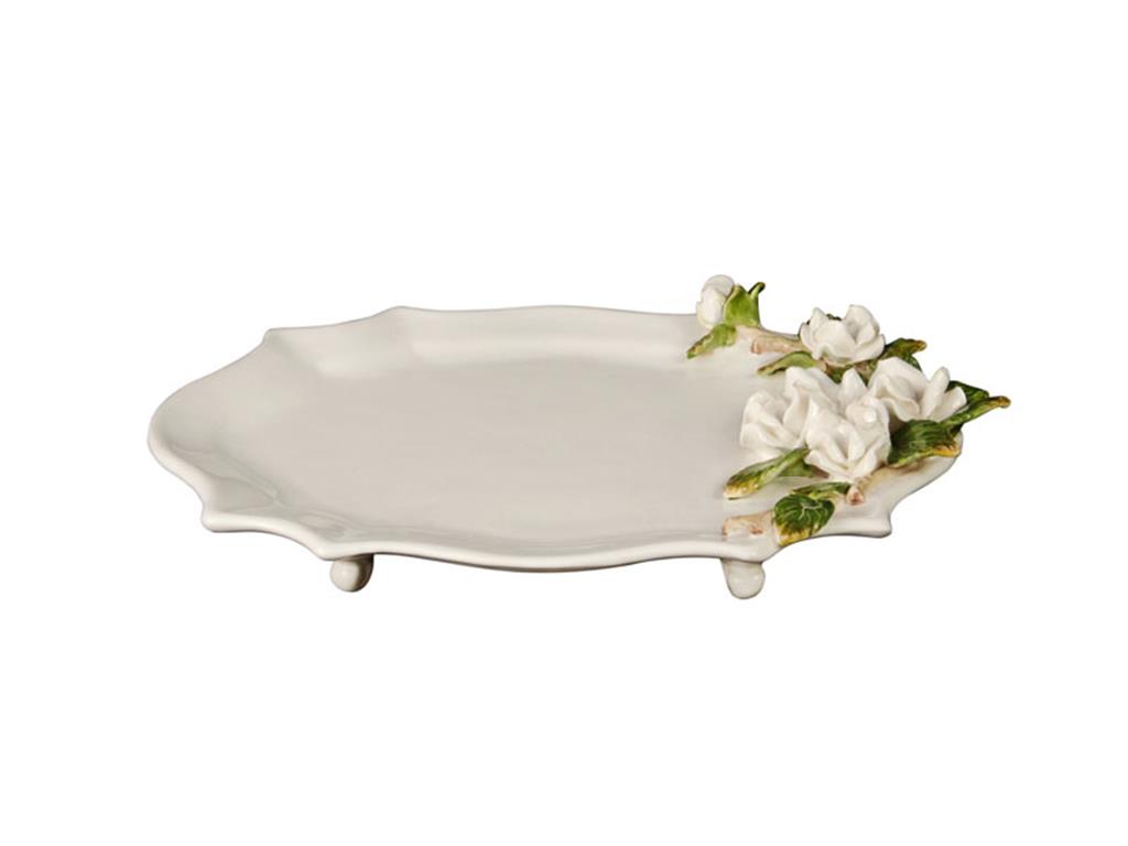 Travessa De Porcelana Branca Com Rosas 